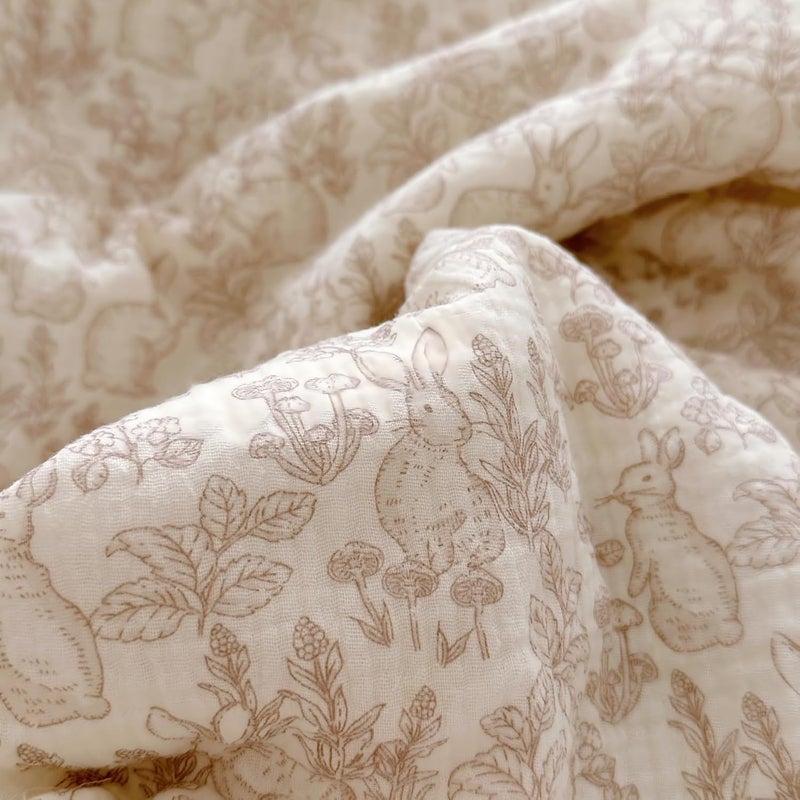 BuLuTu Cotton Muslin Blanket for Toddler Girls Boys Rabbit Pattern Baby Quilted Blanket Lightweight Soft Toddler Comforter Quilt for All Seasons, Forest Pattern, 47"x59", No Pillow - Image 5